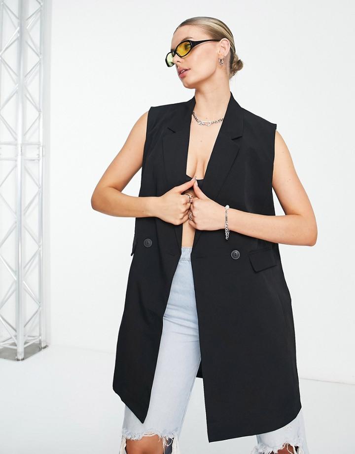 Noisy May Longline Sleeveless Blazer In Black