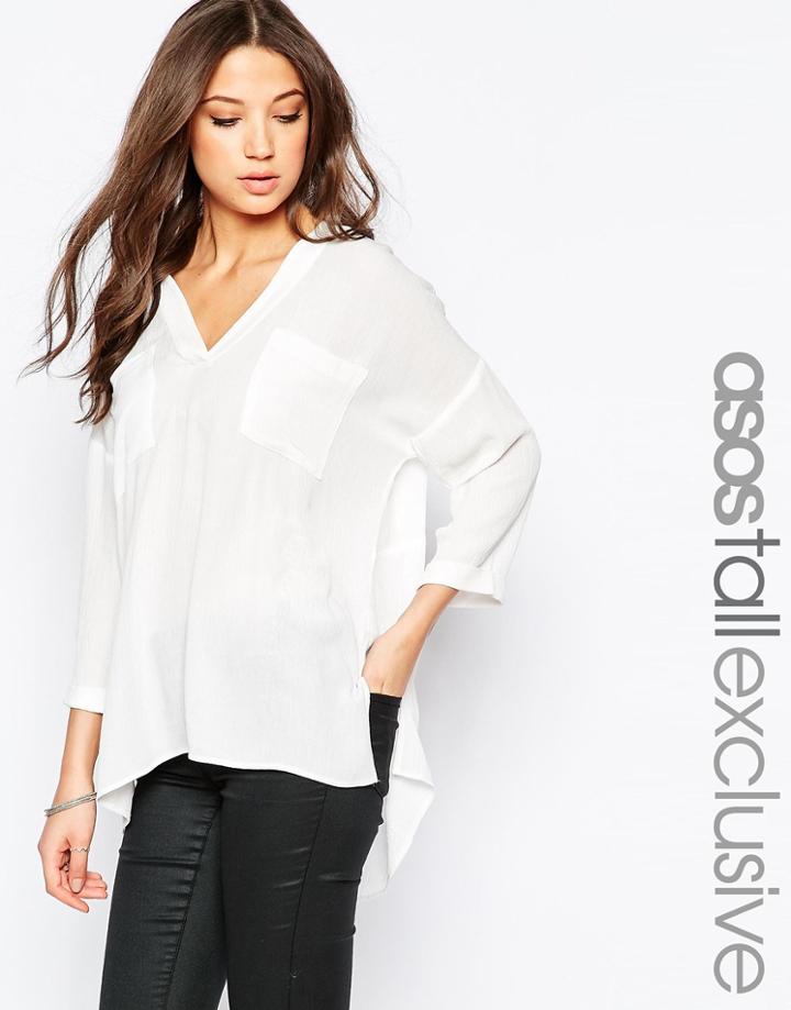 Asos Tall Casual Crinkle V-neck Blouse - Ivory