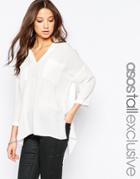 Asos Tall Casual Crinkle V-neck Blouse - Ivory