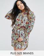 Ax Paris Plus Jungle Floral Shirt Dress - Multi