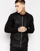 Asos Bomber With Faux Leather Look Front - Black