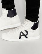 Armani Jeans Logo High Top Sneakers - White