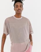 Asos Design Oversized T-shirt In Mesh With Yoke Seam Detail In Pink - Pink