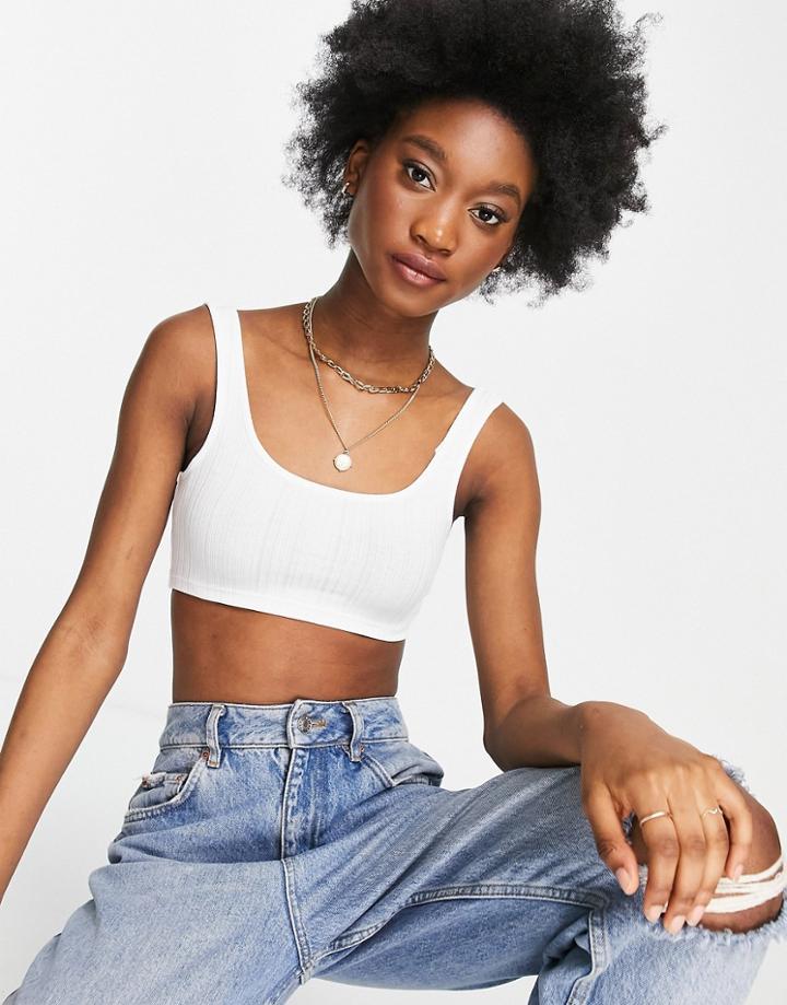 Monki Fatima Ribbed Crop Tank Top In White