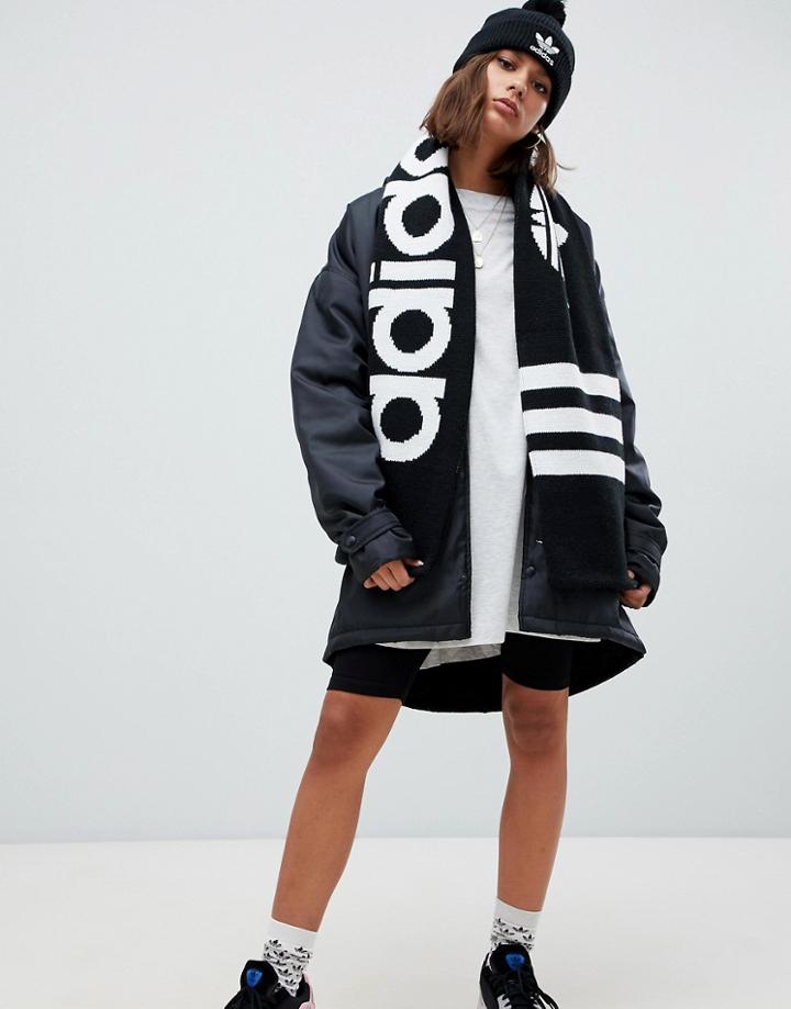 Adidas Originals Trefoil Logo Scarf In Black - Black