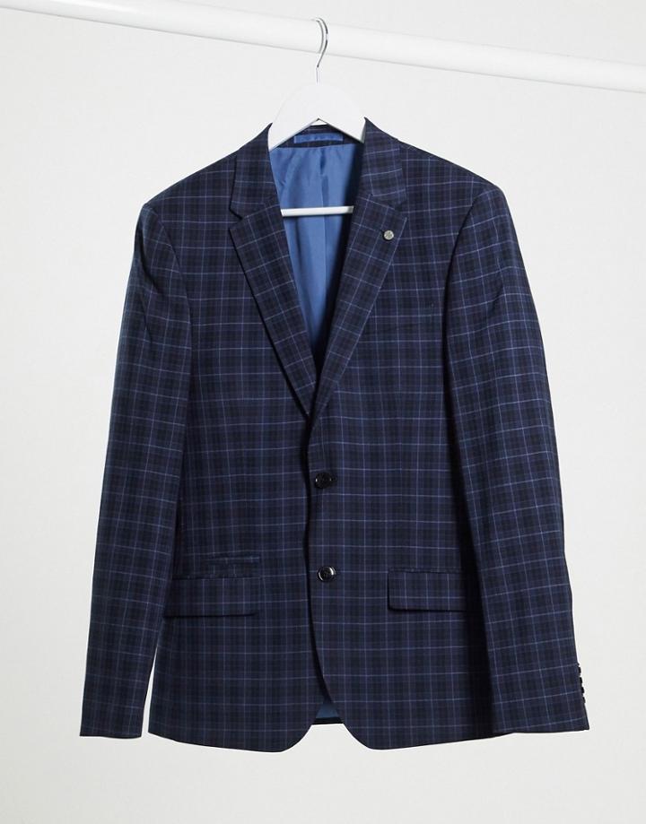 River Island Skinny Suit Jacket In Navy Check