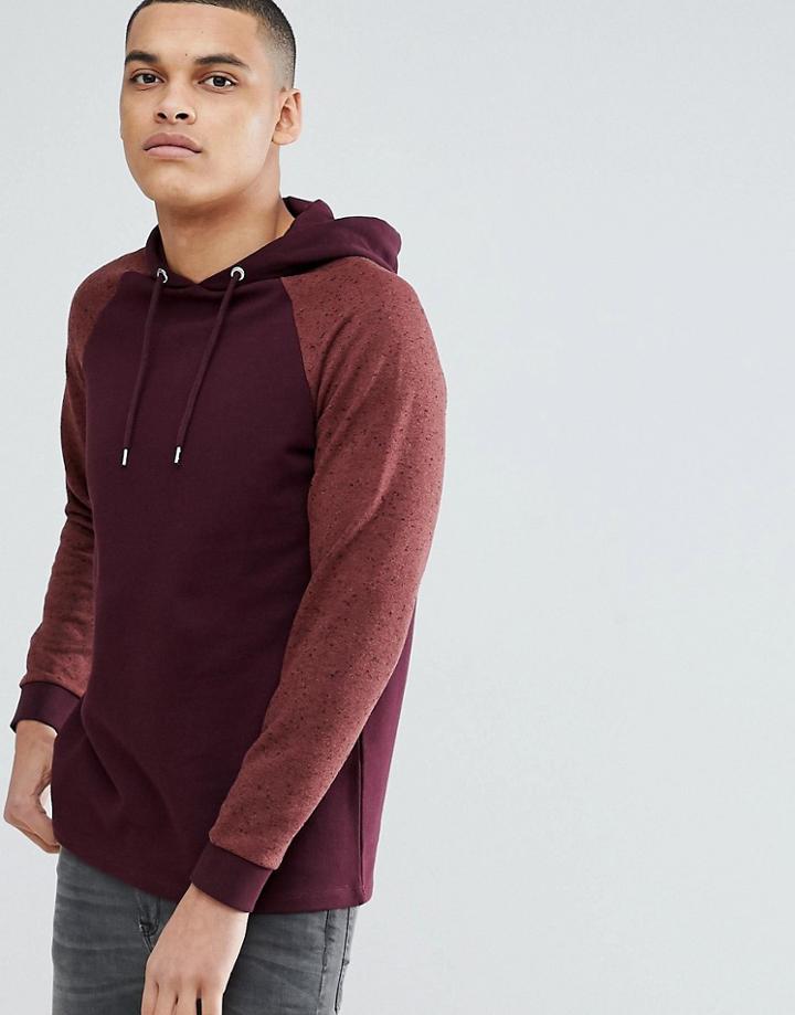 Asos Design Hoodie In Burgundy With Contrast Nep Raglan Sleeves - Red