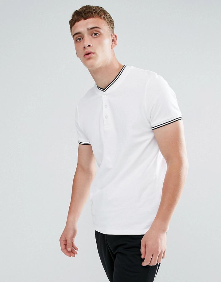 Asos Pique Baseball Tee With Tipping In White - Multi