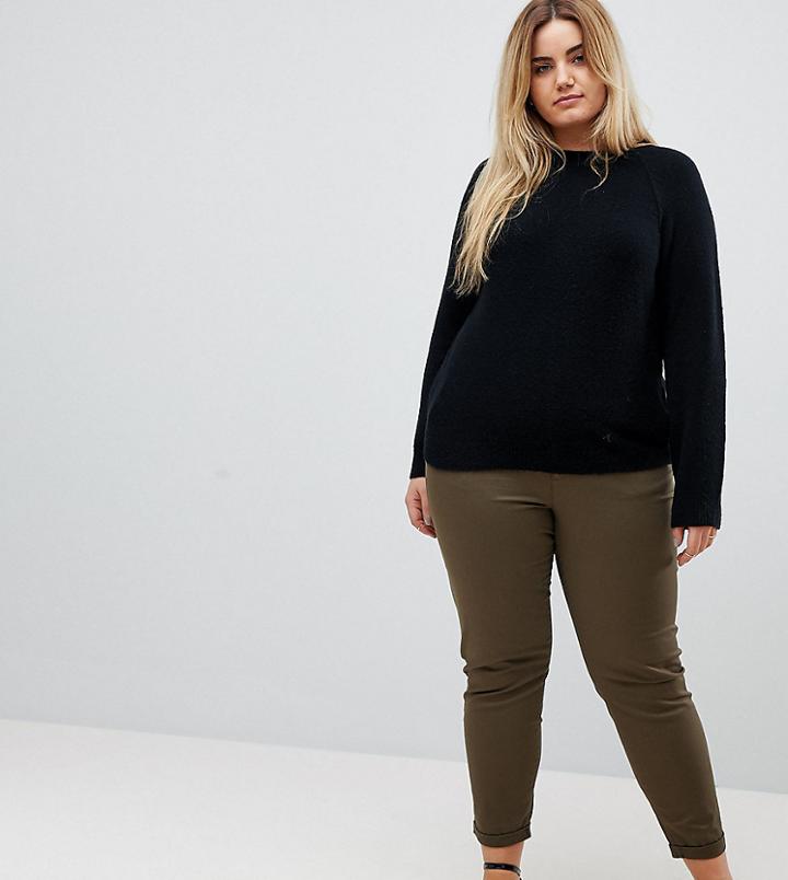Asos Curve Skinny Chino Pants With Roll Up Hem In Khaki - Green