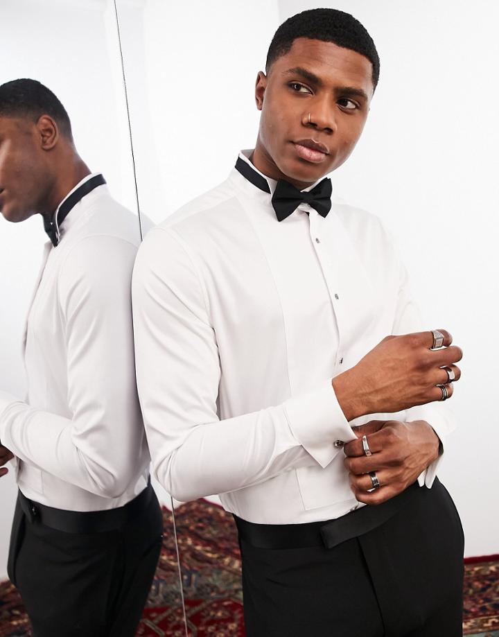 Noak Easy Iron Skinny Formal Shirt With Bib Detail In White