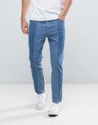 Asos Bow Leg Ankle Grazer Jeans With Raw Hem Detail In Mid And Light B
