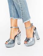 Truffle Collection Velvet Platform Heel Sandal - Gray