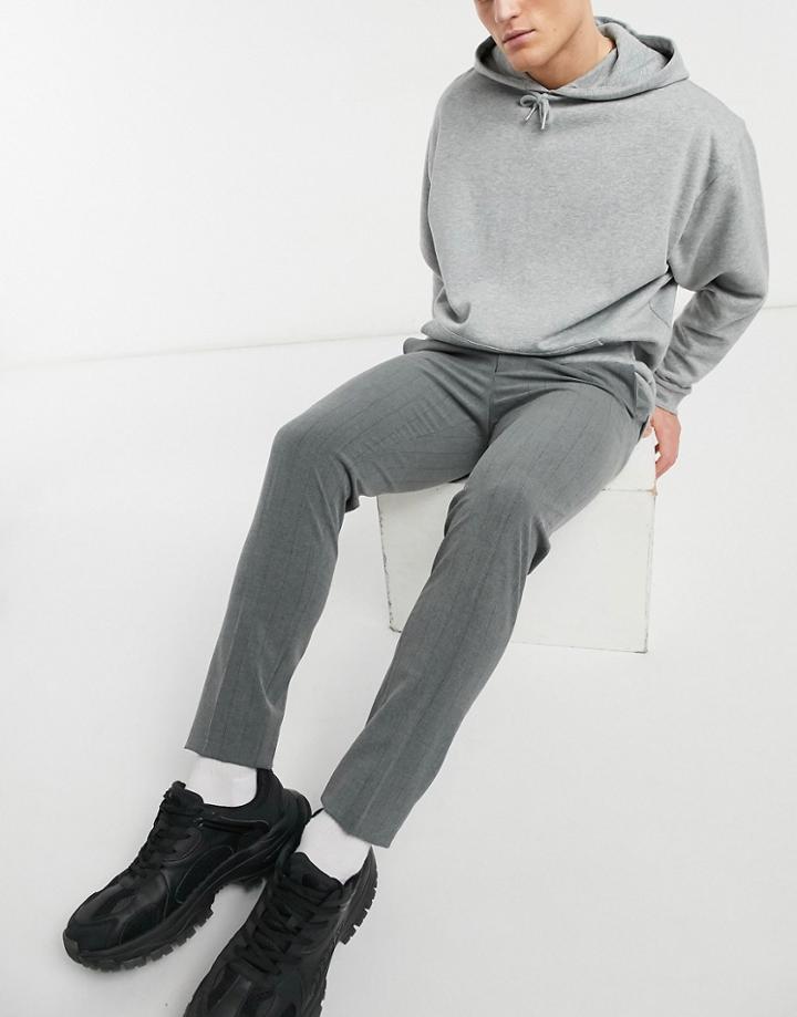 Asos Design Super Skinny Striped Smart Pant-grey