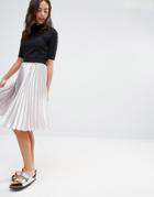 New Look Satin Pleat Midi Skirt - Gray