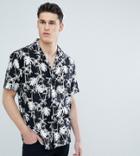 Asos Design Tall Oversized Hawaiian Palm Tree Shirt With Revere Collar - Black