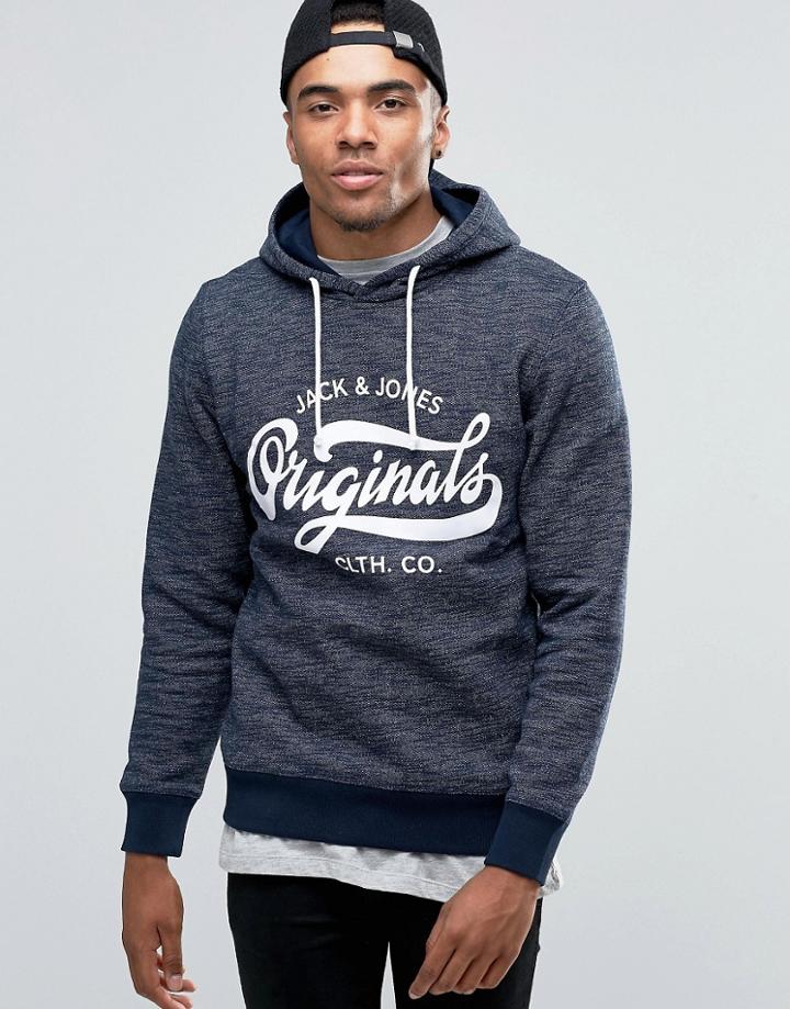 Jack & Jones Hooded Sweat With Front Logo - Navy