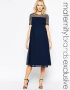 Maya Maternity Midi Dress With Sequin Embellished Top - Navy