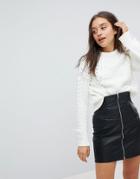 Bershka Cable And Rib Patterned Knitted Sweater - Cream