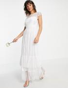 Vila Bridal A Line Dress With Deep V Back And Flutter Sleeves In White