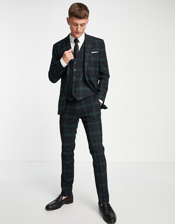 Topman Blackwatch Check Skinny Pant-navy