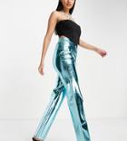 Collusion Metallic Faux Leather Straight Leg Pants In Blue-multi