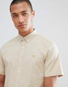 Farah Steen Slim Fit Weft Short Sleeve Shirt In Sand - Beige