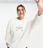 Collusion Plus Oversized Brand Print Sweatshirt In Ecru-white