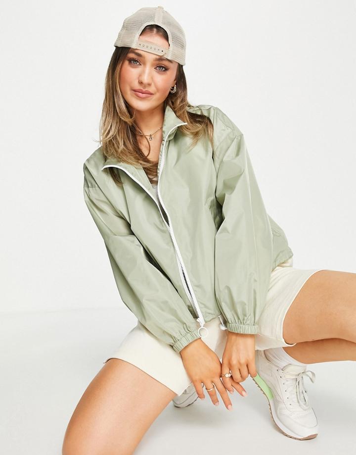 Asos Design Cropped Rain Jacket In Sage-green