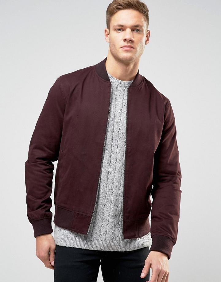 New Look Cotton Bomber In Dark Burgundy - Red