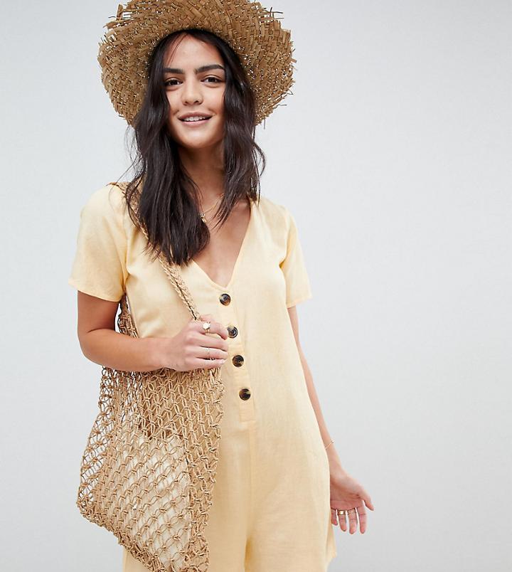 Akasa Exclusive Button Beach Romper-tan