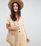 Akasa Exclusive Button Beach Romper-tan