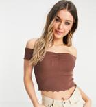 Stradivarius Sweetheart Neck Top With Lettuce Edge In Brown-neutral