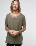 Asos Longline T-shirt In With Raw Scoop Neck In Green - Green