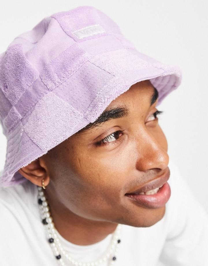 Vans Terry Cloth Bucket Hat In Purple Gingham