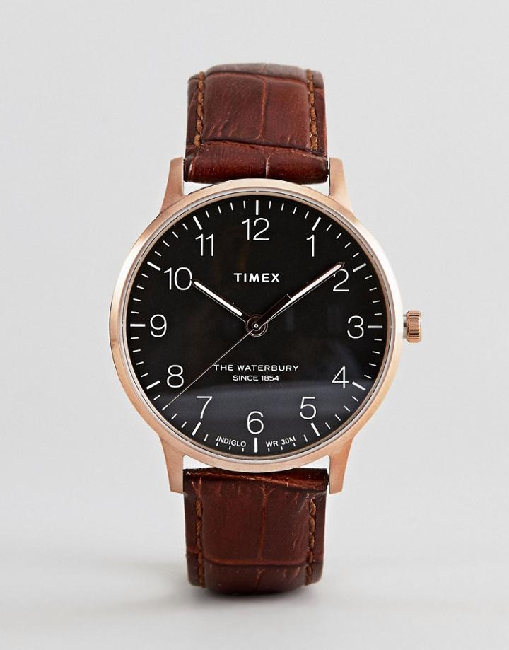 Timex Tw2r71400 Waterbury Classic Leather Watch In Brown - Brown
