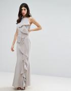 Missguided Frill Detail Maxi Dress - Gray