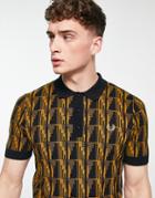 Fred Perry Knit Print Polo Shirt In Tan-brown