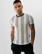 Asos Design T-shirt With Bright Vertical Stripe - White