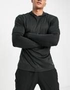 Asos 4505 Running Long Sleeve T-shirt With Hood And Double Layer Effect-black
