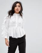 True Decadence Ruffle Detail Blouse - White