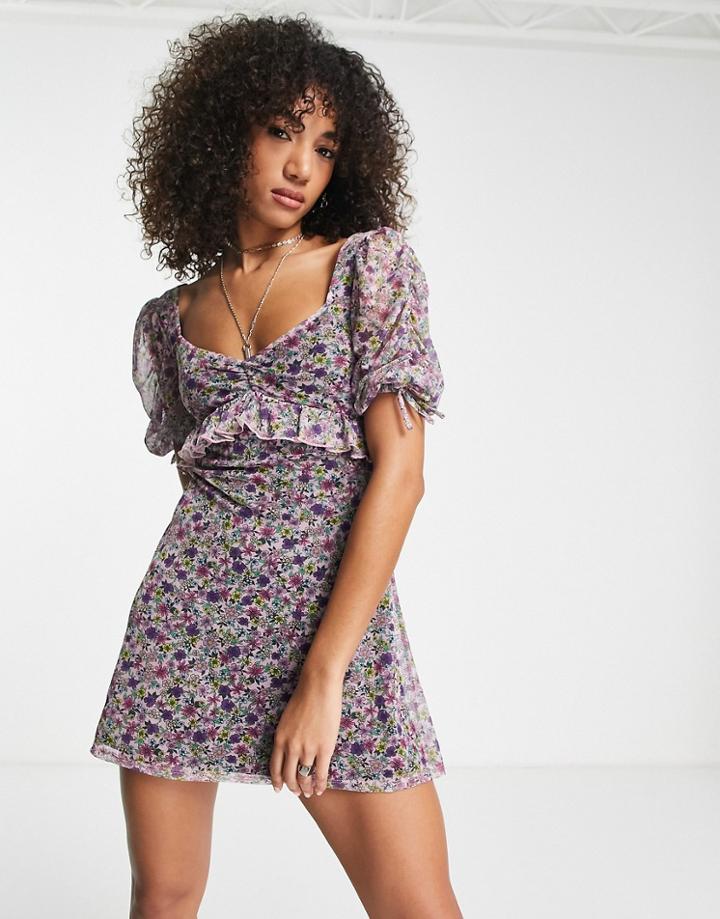 Topshop Ditsy Mesh Mini Dress In Multi
