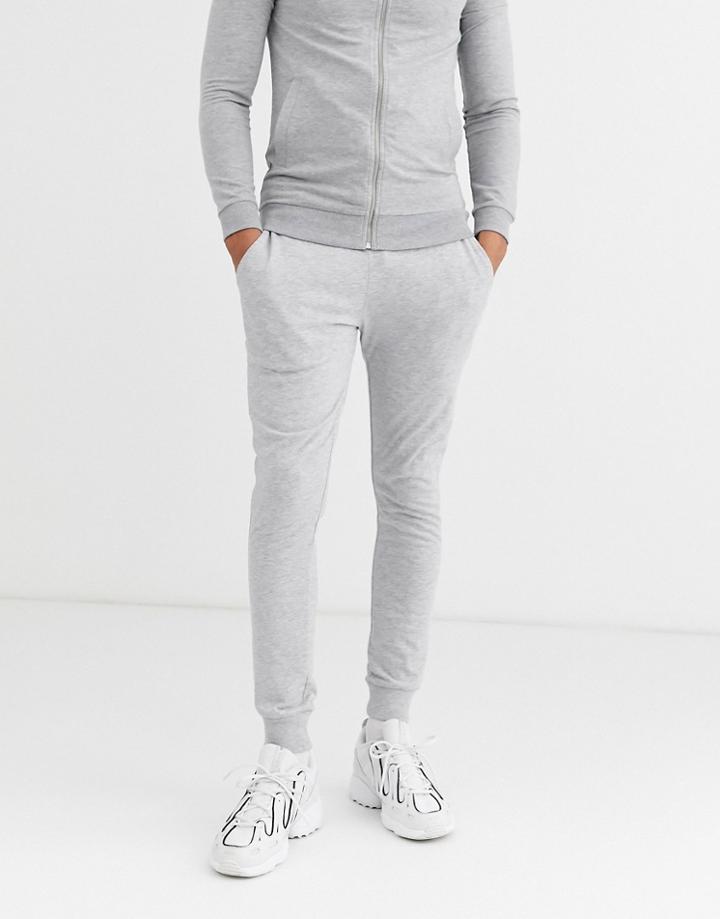 Asos Design Lightweight Skinny Sweatpants In Gray Marl