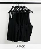 River Island 5 Pack Muscle Fit Racer Tank Top In Black