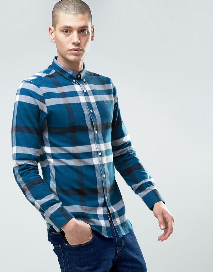 Farah Matlock Large Check Logo Shirt - Blue