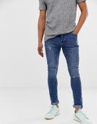 Only & Sons Super Skinny Washed Blue Jeans With Knee Break-navy