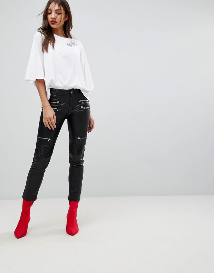 Mango Vinyl Cuff Detail Slim Pants - Black