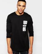 Asos Relaxed Longline Long Sleeve T-shirt With Star Wars Chest Print - Black