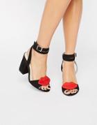London Rebel 3d Lips Block Heeled Sandals - Black