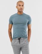 Asos Design Muscle Fit T-shirt With Crew Neck In Blue Marl
