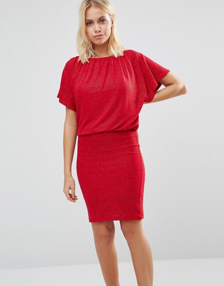 B.young Draped Top Red Dress - Red